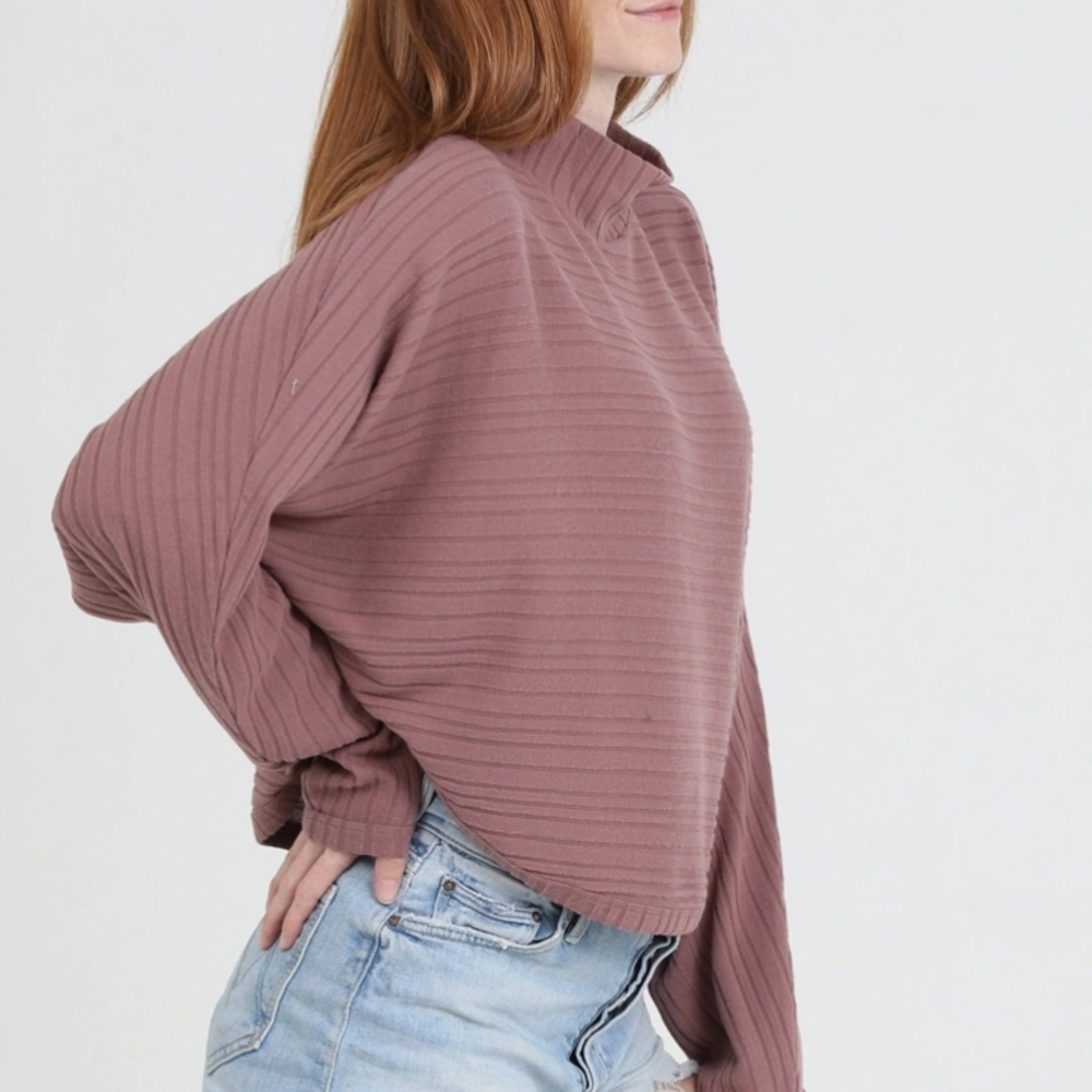 Angie Mauve Batwing Ribbed Mock Neck Long Sleeve Top - Picture 6 of 12